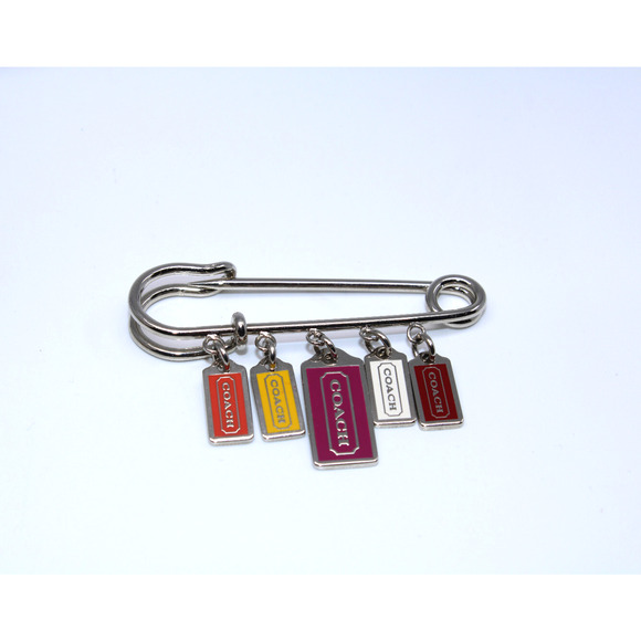 A2 NEW NWoB COACH Kilt Brooch Enamel Hangtag Charm Pin Multi Color - Picture 2 of 3